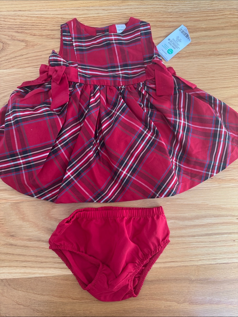 Cherokee Red Plaid Dress with Matching Bloomer, 3 M